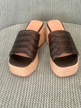 Black Woven Platform Slide Sandals with Natural Rope Platform